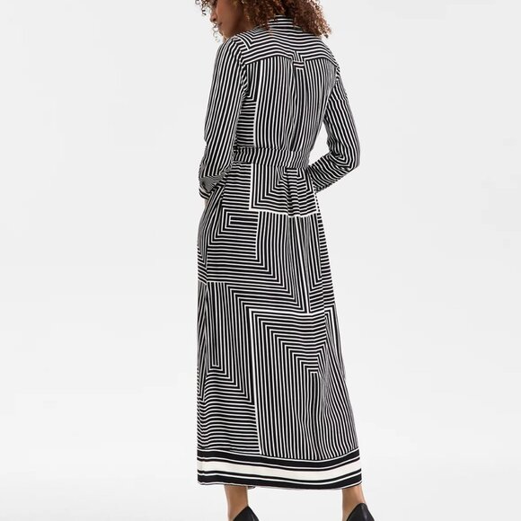 NWT Medium INC Black and White Geometric Long Sleeve Maxi Dress - Picture 2 of 2